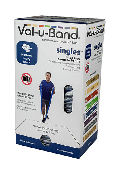 Val-u-Band Resistance Bands, Pre-Cut Strip, 5', Blueberry-Level 4/7, Case of 30, Latex-Free