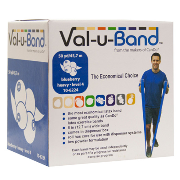 Val-u-Band Resistance Bands, Dispenser Roll, 50 Yds., Blueberry-Level 4/7, Contains Latex