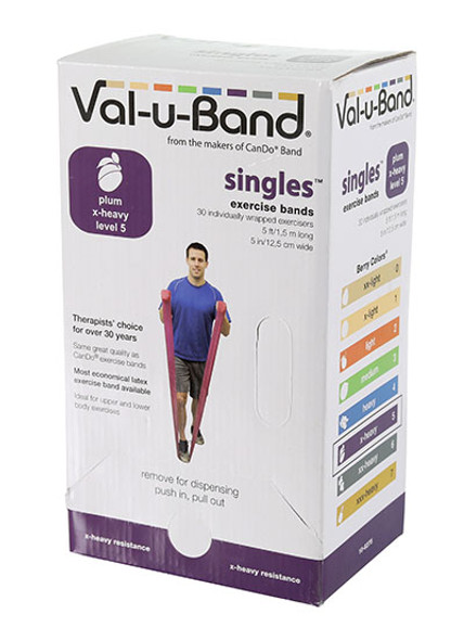 Val-u-Band Resistance Bands, Pre-Cut Strip, 5', Plum-Level 5/7, Case of 30, Contains Latex