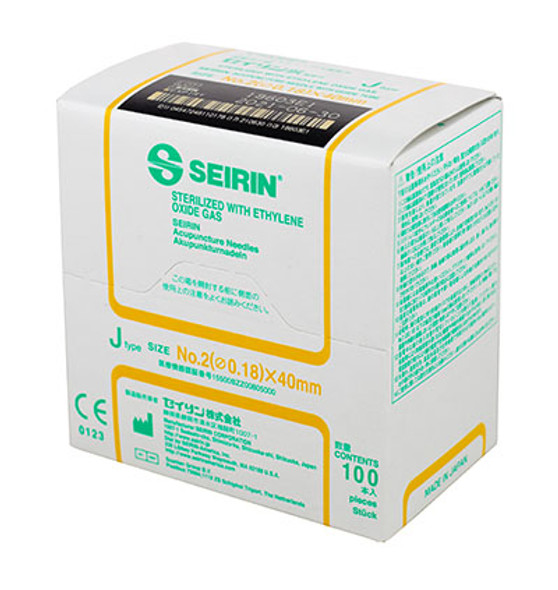 SEIRIN J-Type Acupuncture Needles, Size 2 (0.18mm) x 40mm, Box of 100 Needles