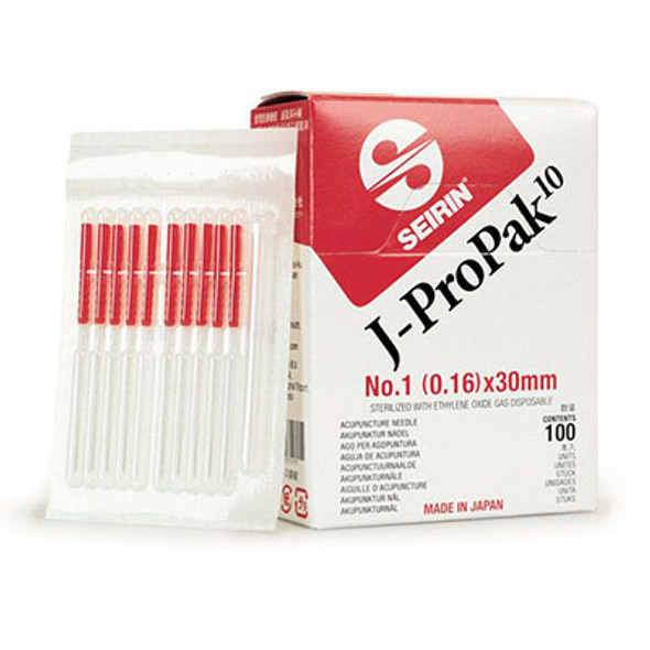 SEIRIN J-ProPak Acupuncture Needles, Size 1 (0.16mm) x 30mm, Box of 100 Needles