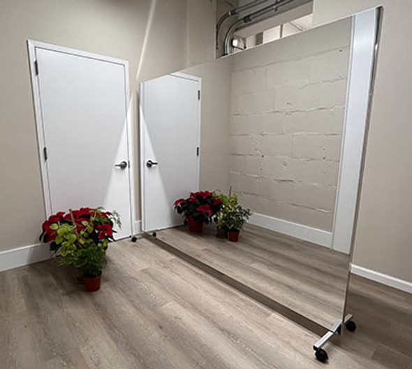 Glassless Mirror, Floor Stand and Corkboard Back Panel, 72" W x 72" H