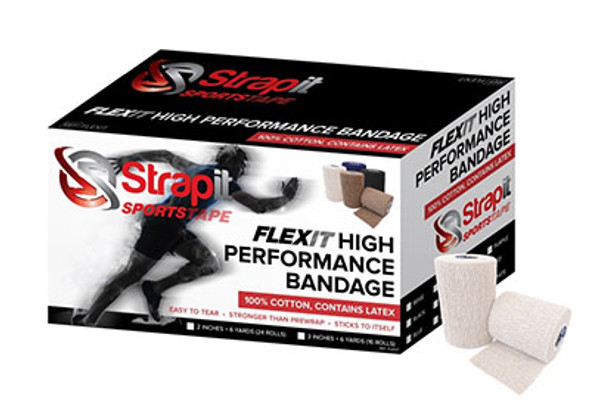 Strapit SPORTSTAPE, Flexit High Performance Bandage, 3 in x 6 yrd Roll, Case of 16 Rolls, White