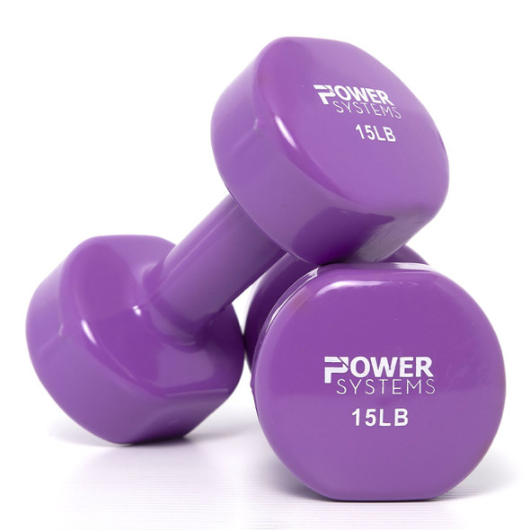 Deluxe Vinyl Coated Dumbbell, Purple, Pair, 15 lb