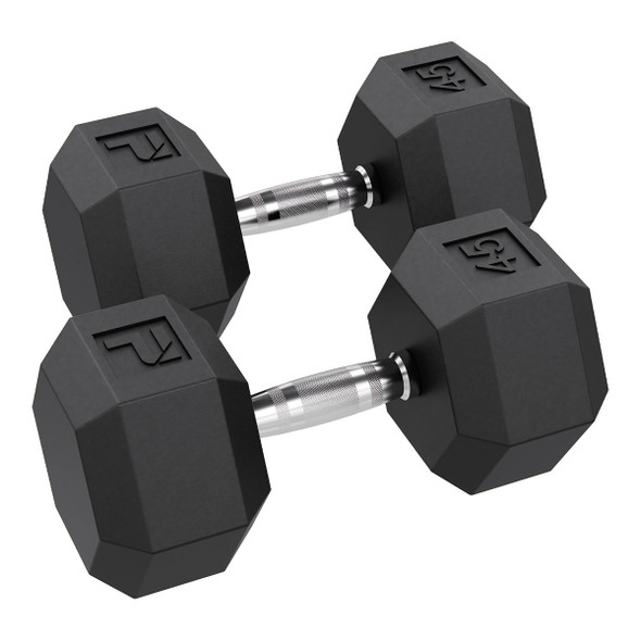 Rubber Hex Dumbbell, 45 lb., Pair