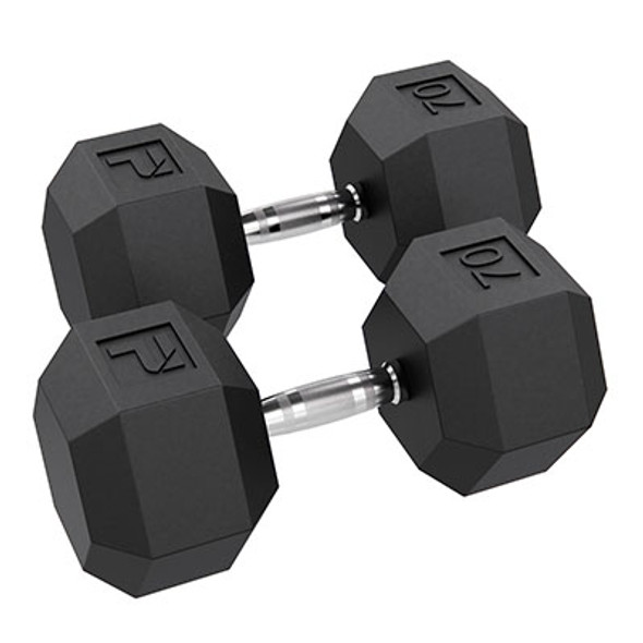 Rubber Hex Dumbbell, 70 lb., Pair