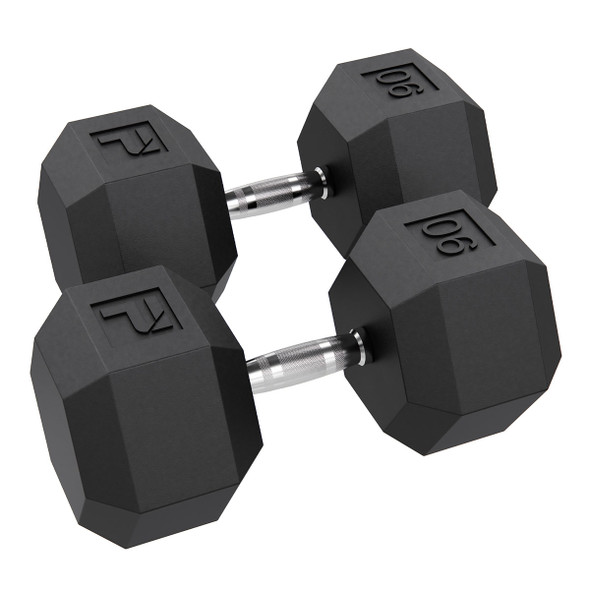 Rubber Hex Dumbbell, 90 lb., Pair