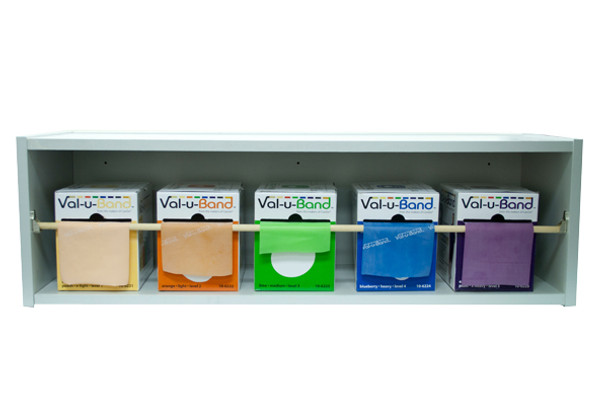 Val-u-Band Resistance Bands, Dispenser Roll, 50 Yds., 5-Piece Set, Peach, Orange, Lime, Blueberry, Plum, Dispenser Rack Included, Contains Latex