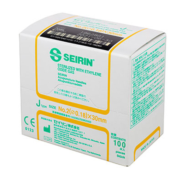 SEIRIN J-Type Acupuncture Needles, Size 2 (0.18mm) x 30mm, Box of 100 Needles