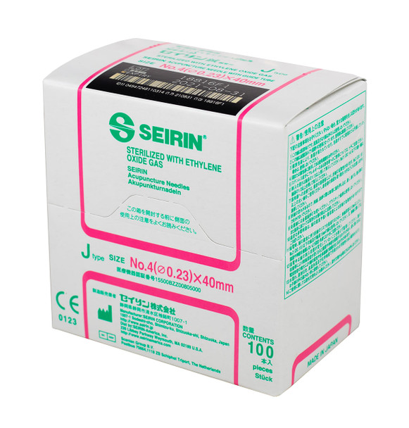 SEIRIN J-Type Acupuncture Needles, Size 4 (0.23mm) x 40mm, Box of 100 Needles