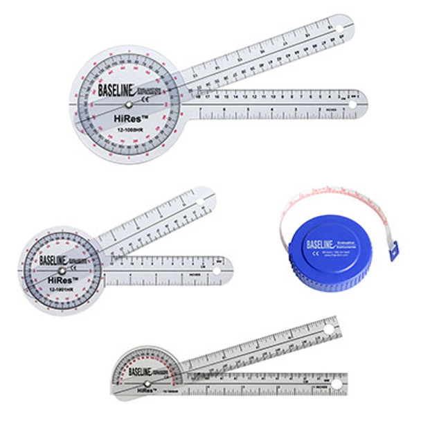 Baseline Hi-Res Measuring Set (1 ea: 8", 12" 360 goniometer, 6" pocket goniometer, 60" tape)