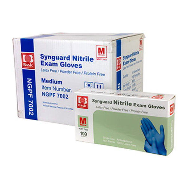 Nitrile Exam Gloves, Latex-Free, Blue, Medium, Case of 10 (100 pieces per box, 1000 pieces total)