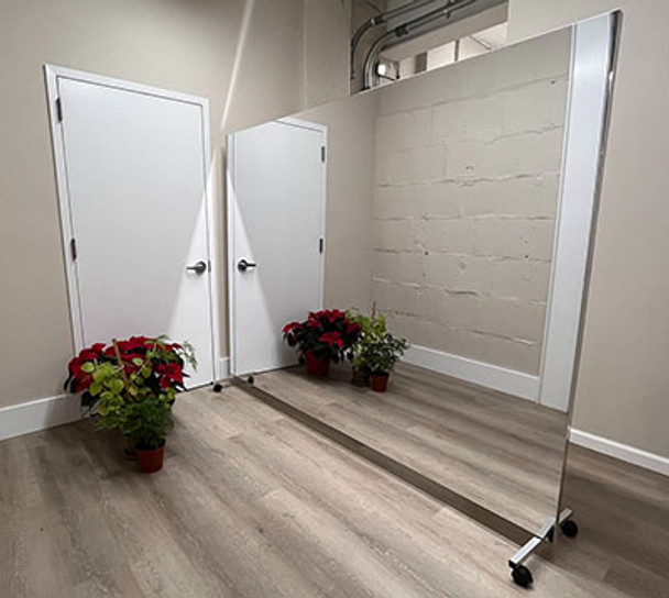 Glassless Mirror, Rolling Stand and Corkboard Back Panel, 60" W x 60" H
