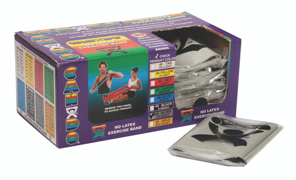 CanDo Latex Free Exercise Band - case of 40 (2 ea: boxes of 20), 4' length - Silver - xx-heavy