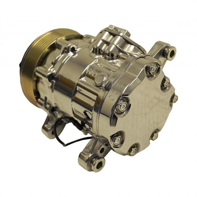7B10 Compressor with 6-Groove Serpentine Pulley and Polished