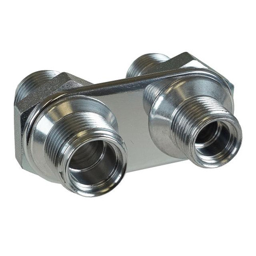 Streamline Polished Aluminum 2-Way Bulkhead Plate for AC 8-10 Male O-Ring