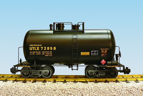 Used UTLX BLACK 29FT BEER CAN TANK CAR w/CamPac Boxes & Kad 907 Couplers