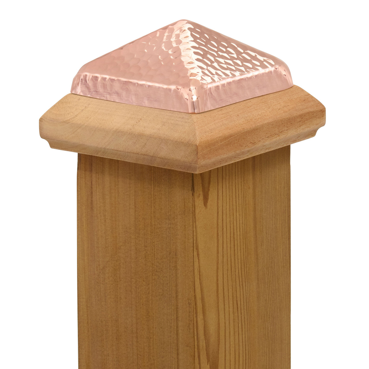 4x4 Traditional Miterless Wood Post Cap™ w/ Hammered Copper Pyramid