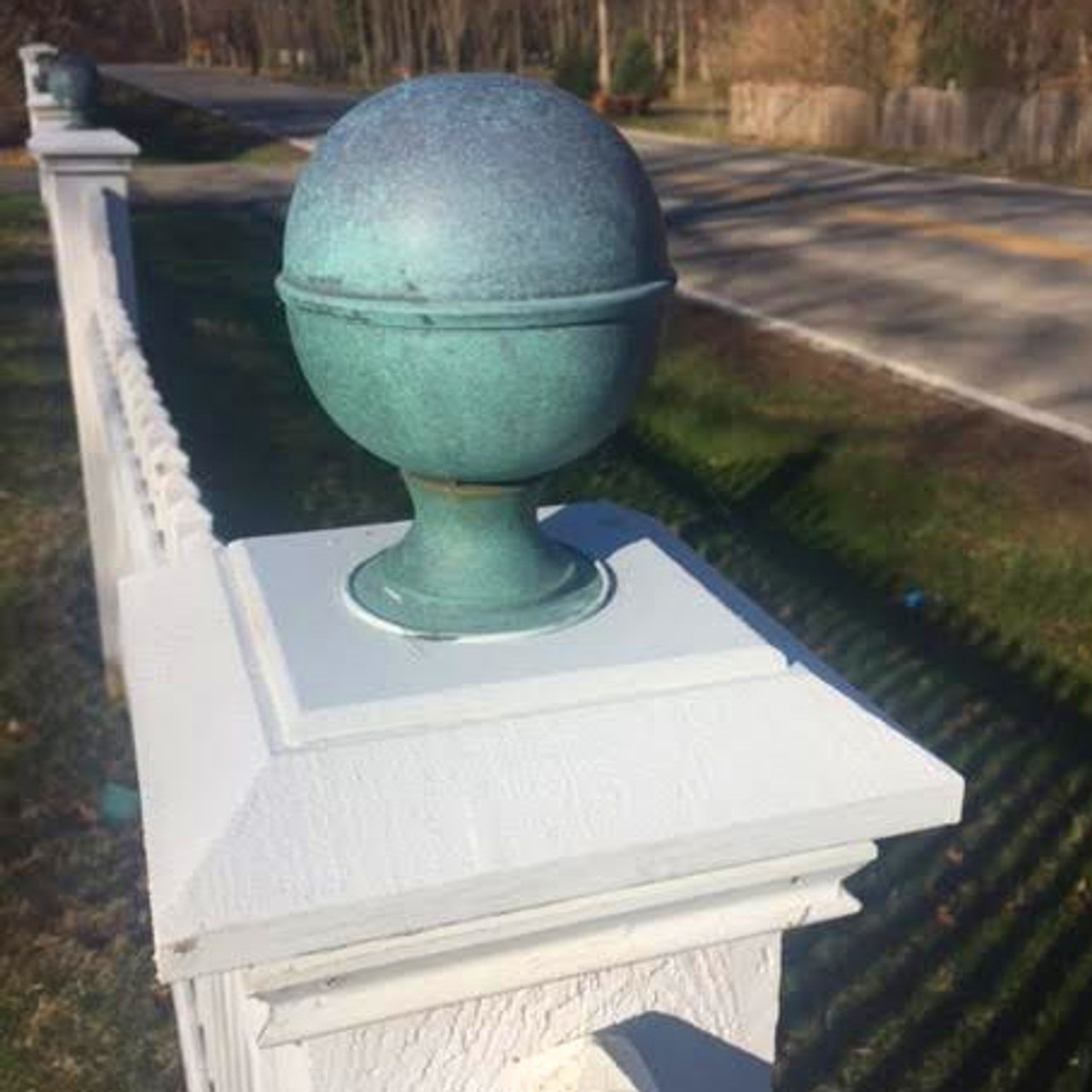 Copper finish will naturally patina to a green color if left untreated. It's your choice to let your copper fence post caps turn to their weathered shade, or keep them shining bright with the original copper color.