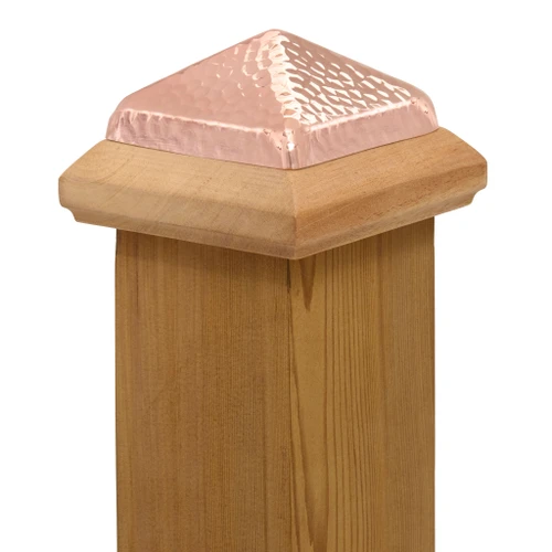 4x4 Traditional Miterless Wood Post Cap™ w/ Hammered Copper Pyramid