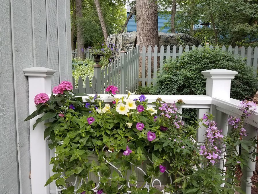 Wood post caps painted white on a white railing