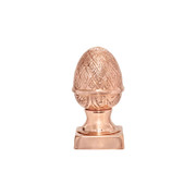 100% Copper Finial Pineapple with Slip Over Base Post Caps. Base and finial ship separately to ensure quality and protection. Two sizes available to fit posts measuring 4x4 and 6x6. Protects and improves the look of any yard investment and lasts a lifetime.