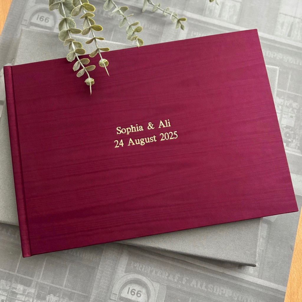 Wedding Guest Book | Magenta Moiré Satin Taffeta