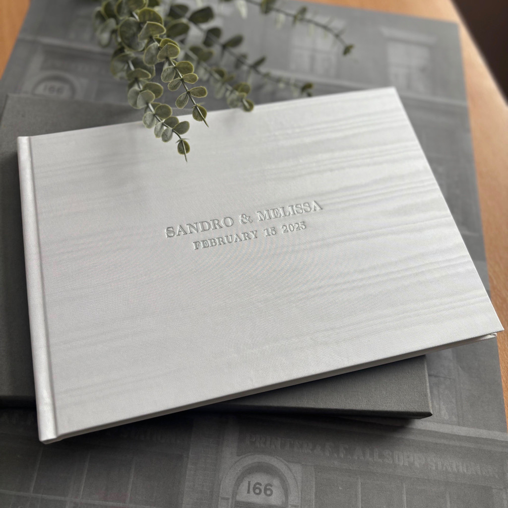 Wedding Guest Book  | White Moiré Satin Taffeta