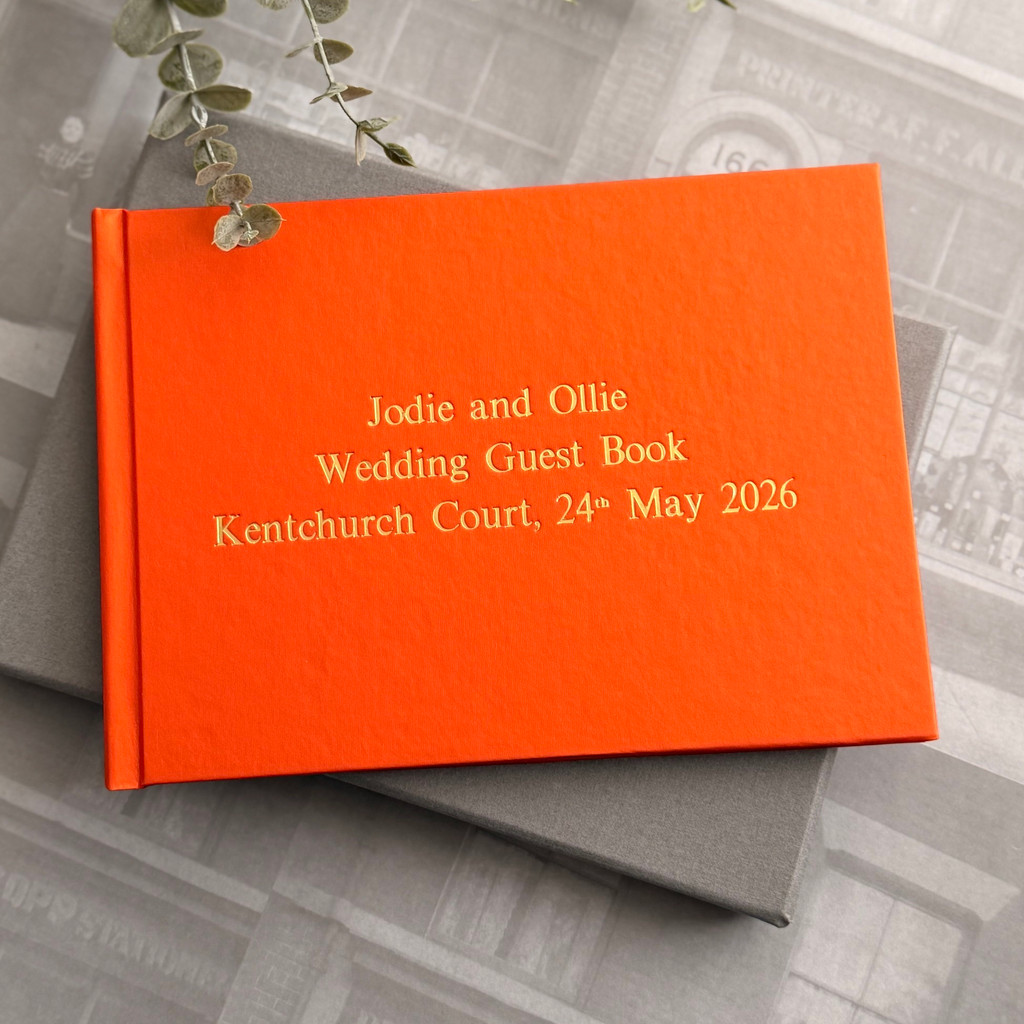 Wedding Guest Book | Orange Shimmer Effect Finish