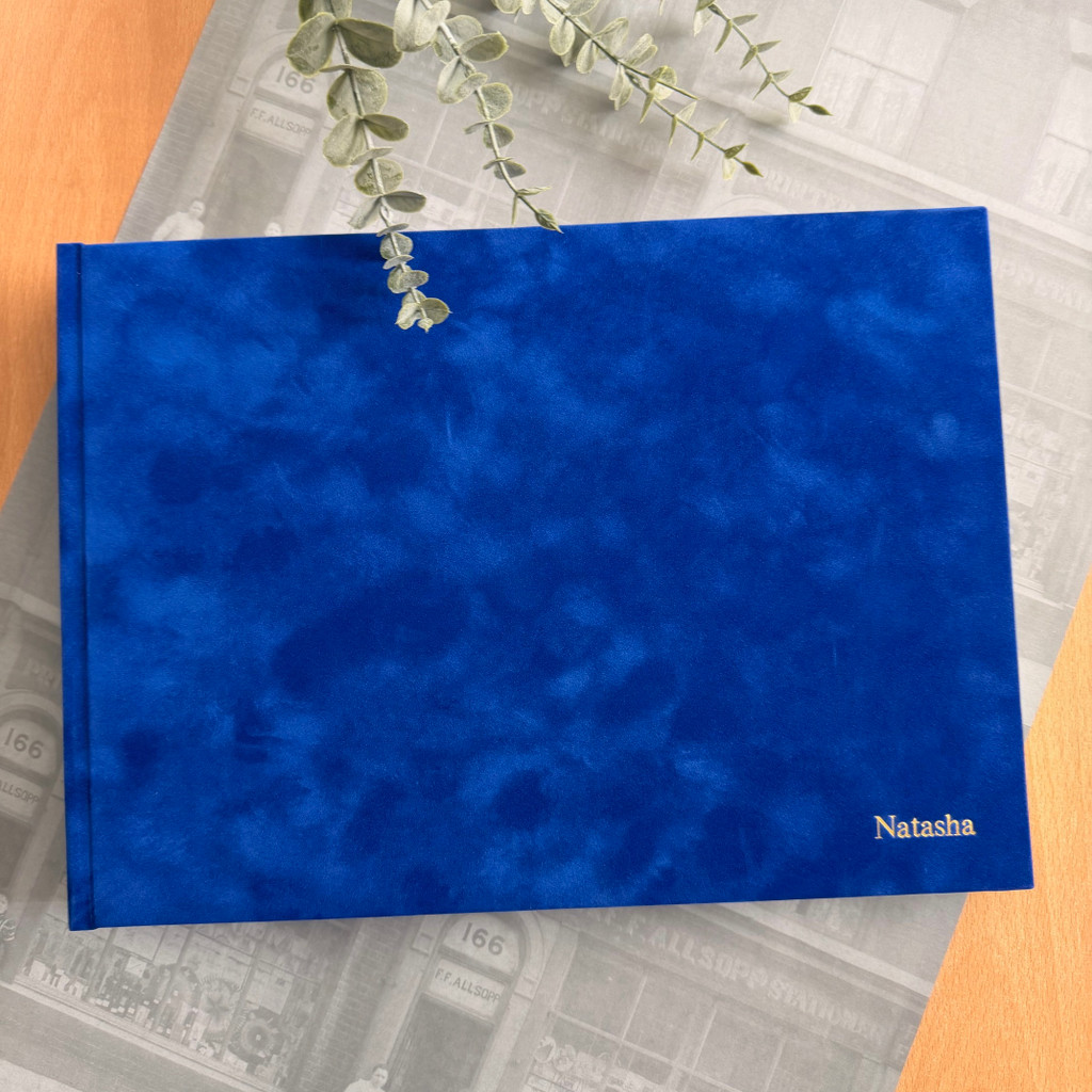 Contemporary  Photo Album | Pacific Blue Velvety Suede Effect Cloth