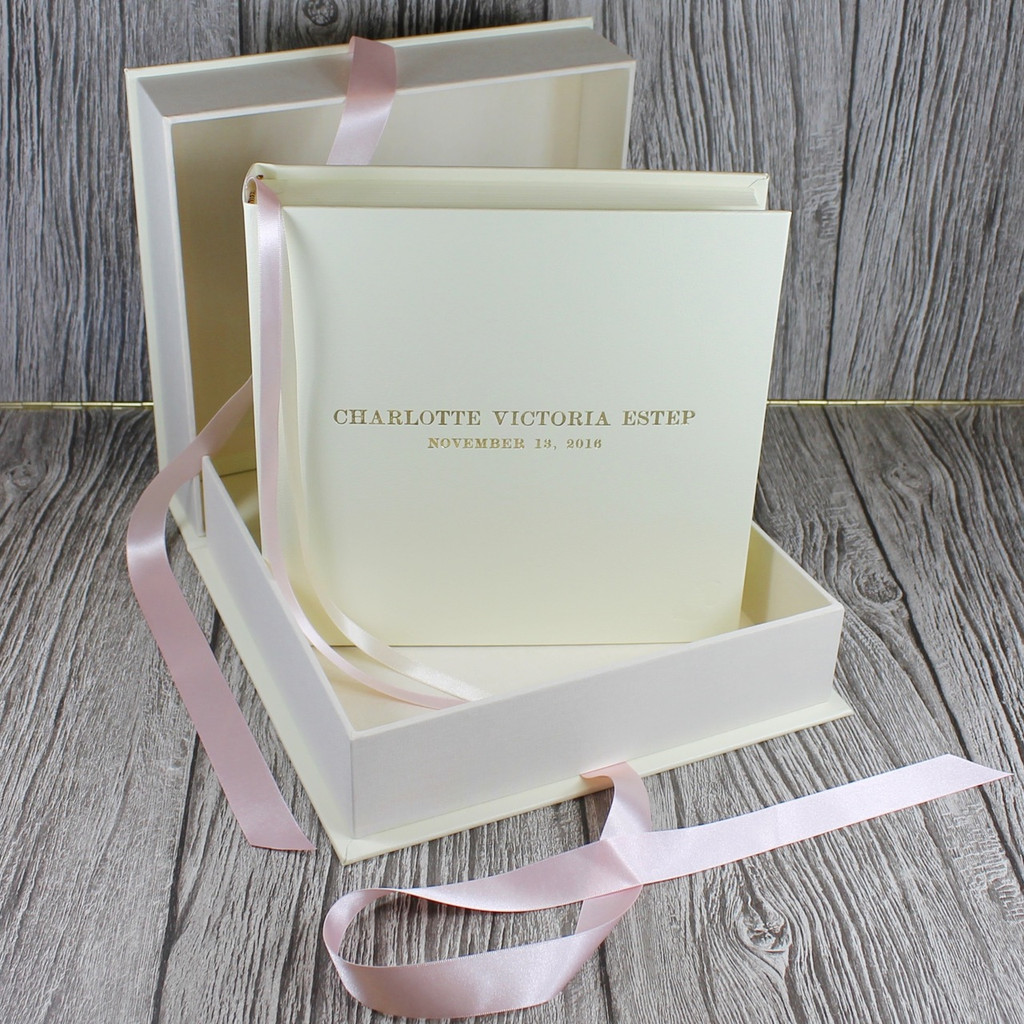 Baby Girl Keepsake Memory Box | Ivory Leather  | Pink Ribbon Tie