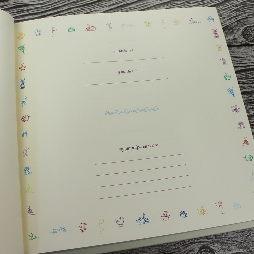 Baby Boy Memory Record Book | Ivory Leather | Blue & Ivory Ribbon