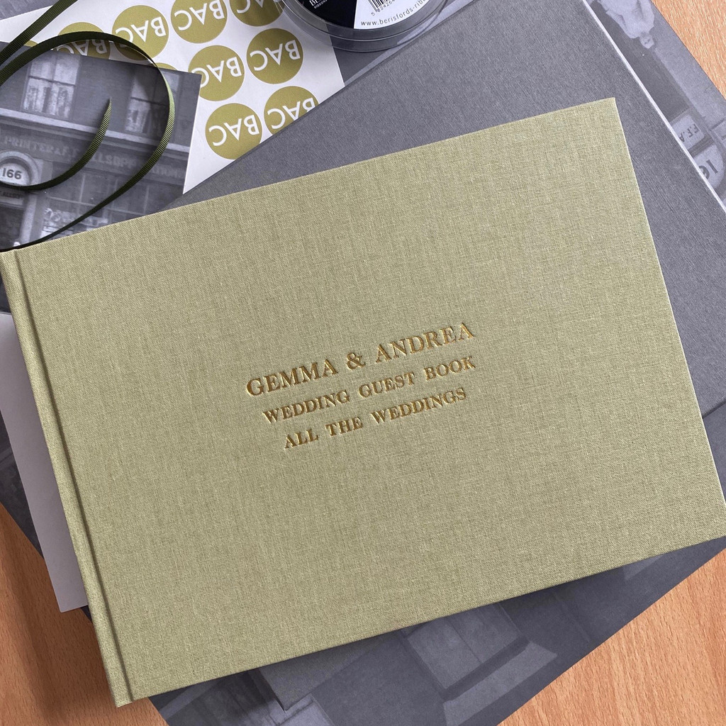 Sage Green Linen Wedding Guest Book