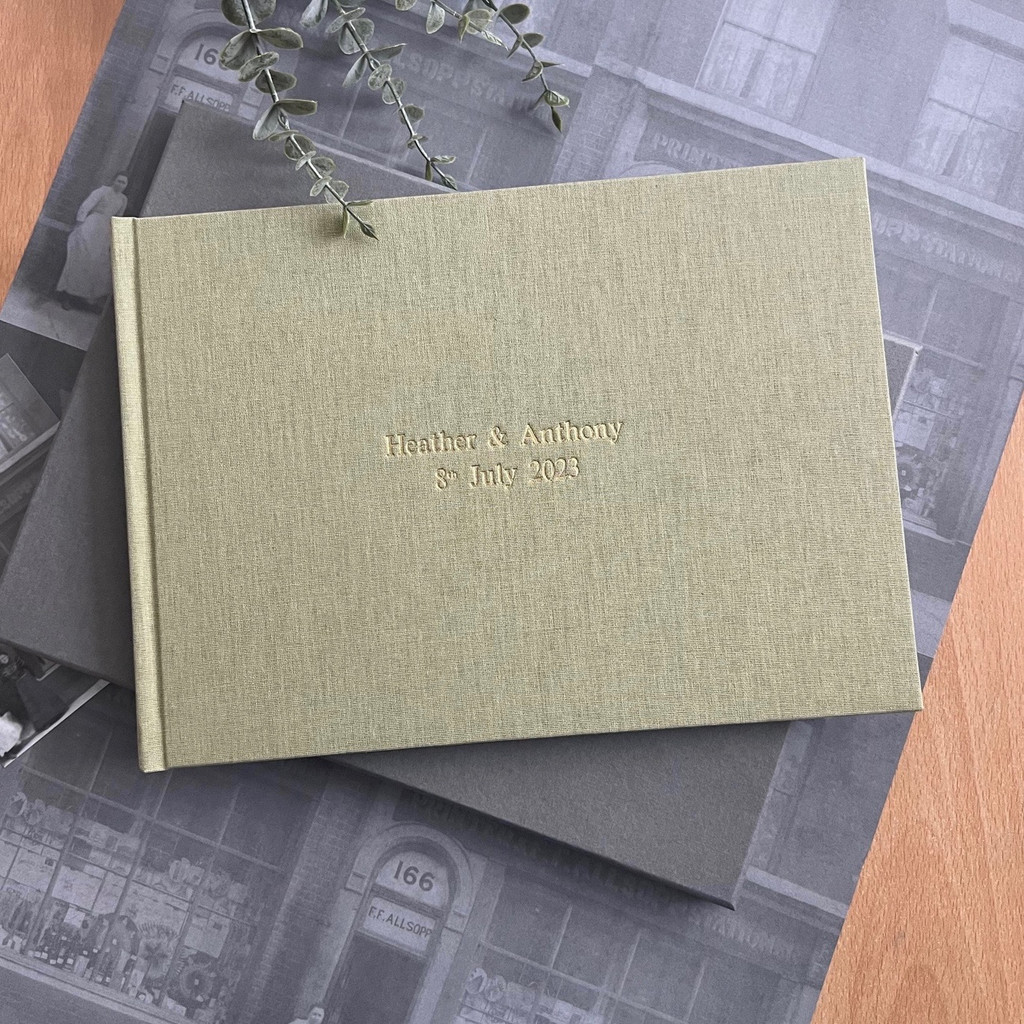 Wedding Guest Book | Sage Green Linen