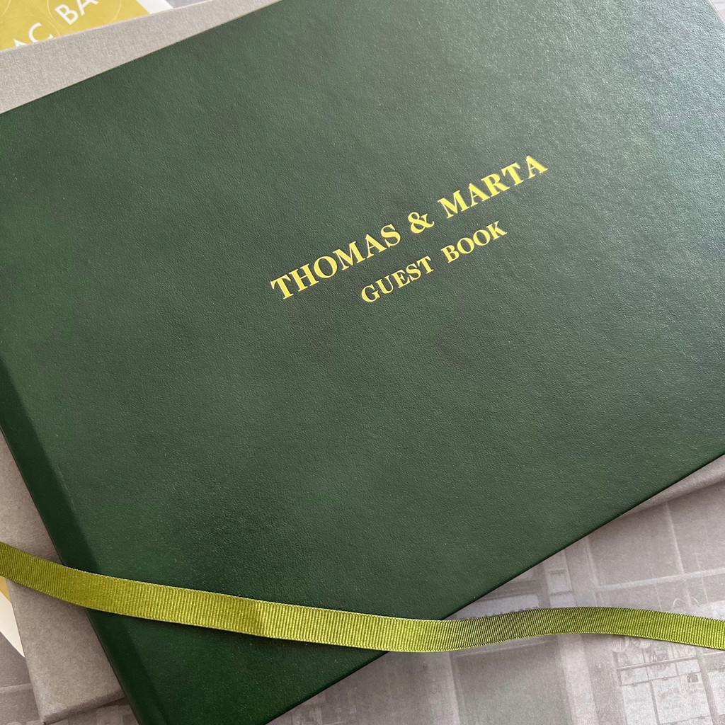 Dark Green Leather Wedding Guest Book