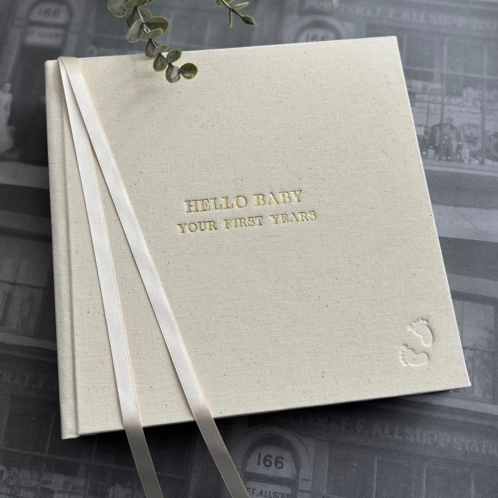 Baby Photo Album |  Ivory linen | Ivory Ribbon