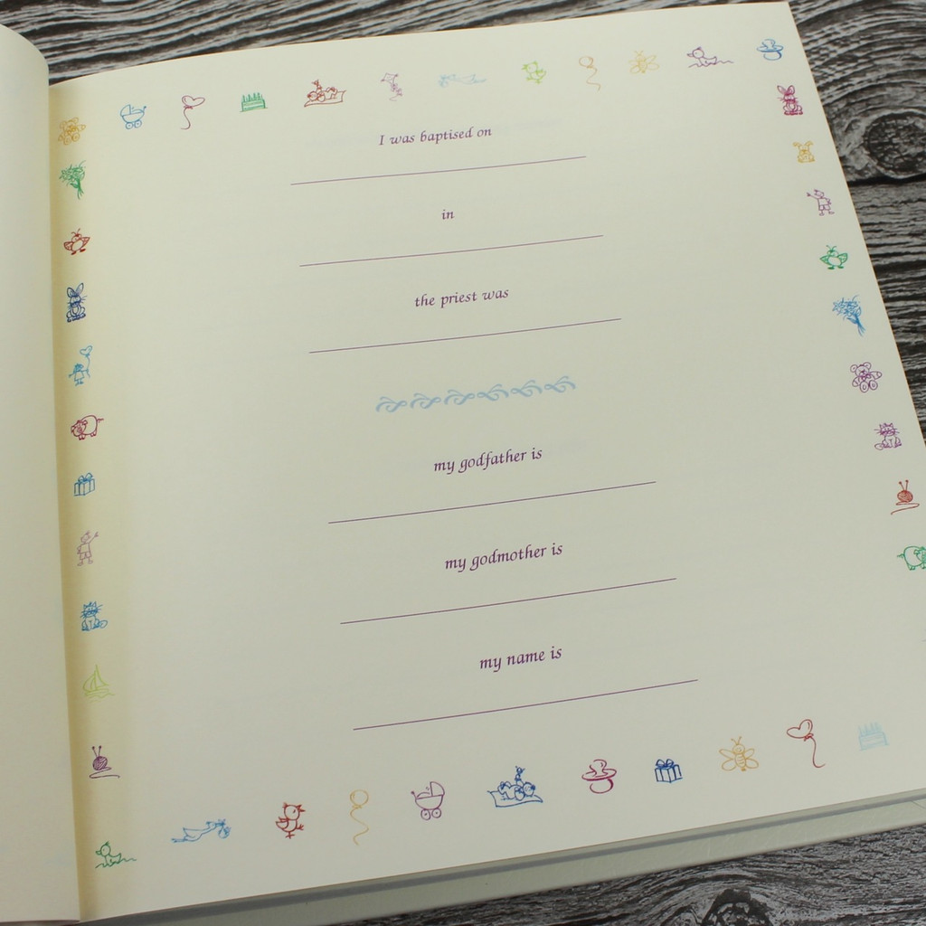 Baby Memory Record Book | White Leather | Silver & White Ribbon