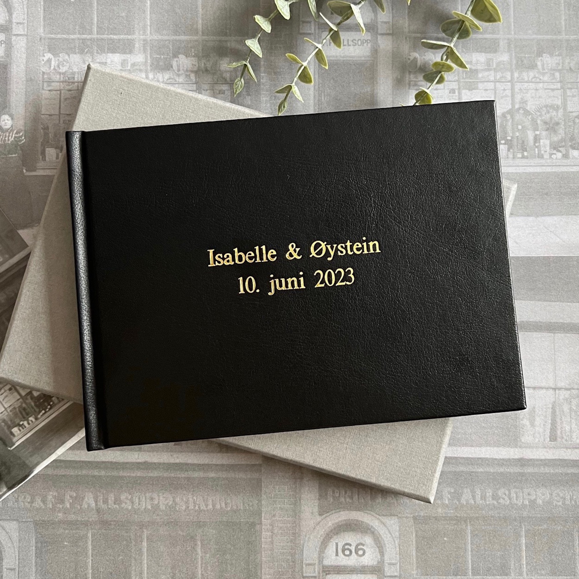 Personalised Wedding Guest Book in Black Leather Leather Wedding