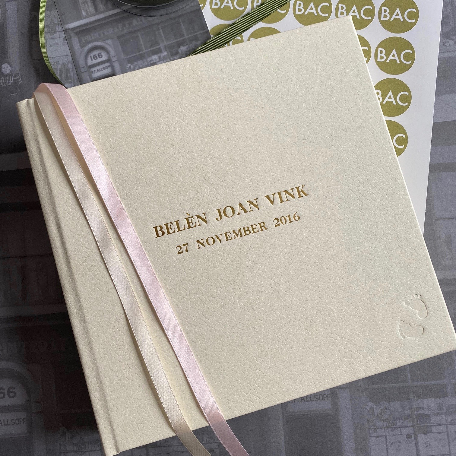 Ivory Leather Baby Girl Memory Record Book Pink & Ivory Bespoke