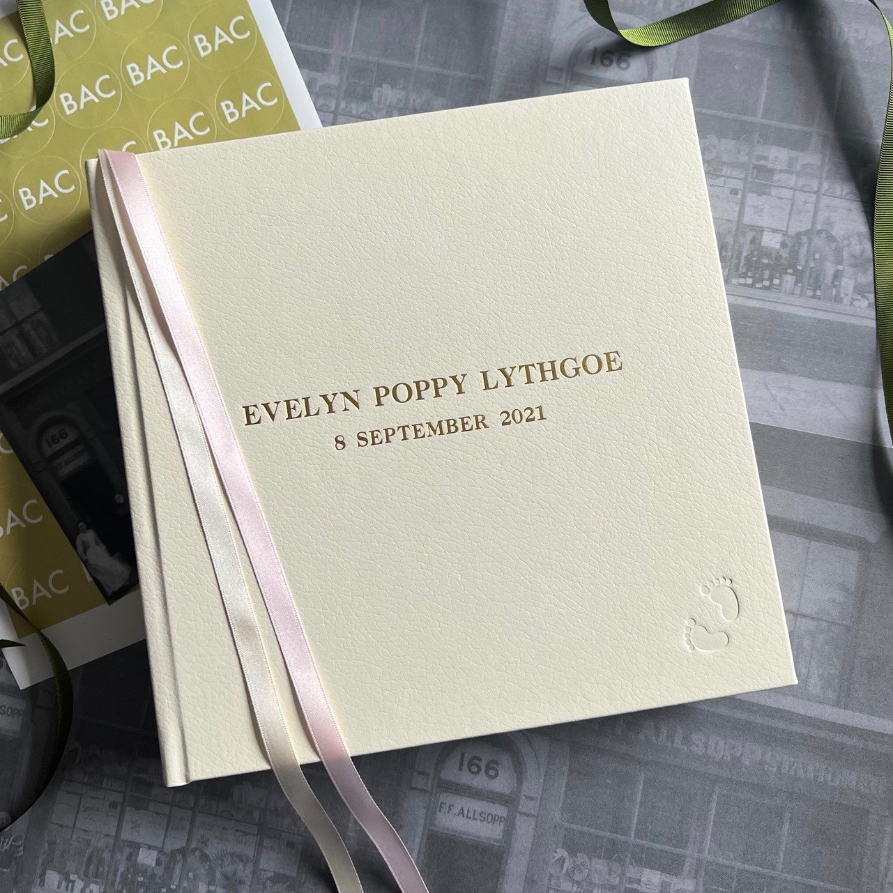 Ivory Leather Baby Girl Memory Record Book Pink & Ivory Bespoke