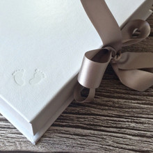 Baby Keepsake Memory Box | White Leather | Silver Ribbon Tie