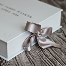 Baby Keepsake Memory Box | White Leather | Silver Ribbon Tie