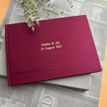 Wedding Guest Book | Magenta Moiré Satin Taffeta