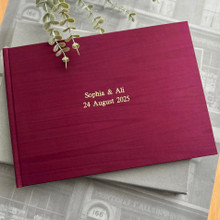 Wedding Guest Book | Magenta Moiré Satin Taffeta