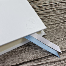 Baby Boy Memory Record Book | White Leather | Blue & White Ribbon