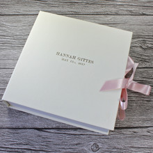 Baby Girl Keepsake Memory Box | Ivory Leather  | Pink Ribbon Tie