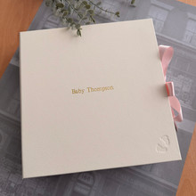 Baby Girl Keepsake Memory Box | Ivory Leather  | Pink Ribbon Tie