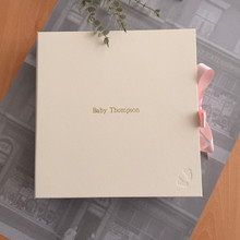 Baby Girl Keepsake Memory Box | Ivory Leather  | Pink Ribbon Tie