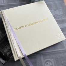 Baby Girl Photo Album |  Ivory Leather | Lilac & Ivory Ribbon