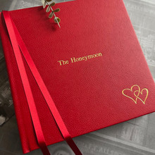 Traditional Classic Photo Album |  'Love Hearts' Textured Red Leather
